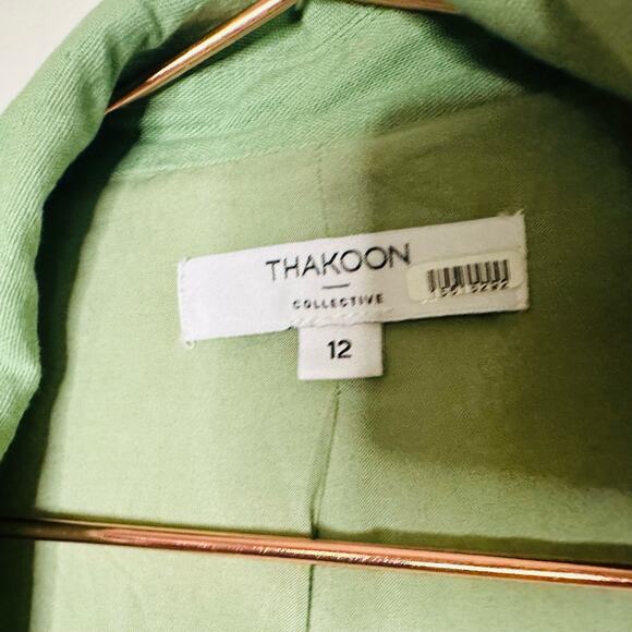 THAKOON COLLECTIVE Green Oversized Linen Blazer Size 12 - Picture 7 of 14